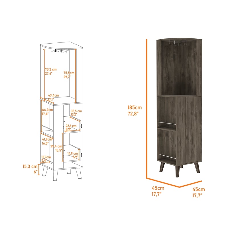 FM FURNITURE Quinn Corner Bar Cabinet Engineered Wood Dark Brown