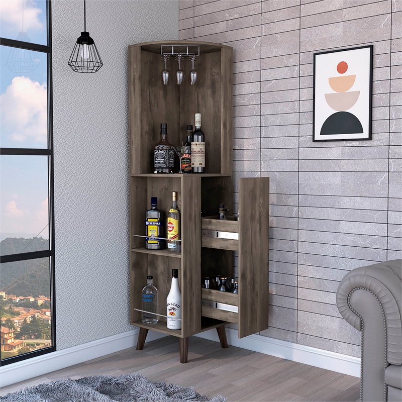 FM FURNITURE Quinn Corner Bar Cabinet Engineered Wood Dark Brown
