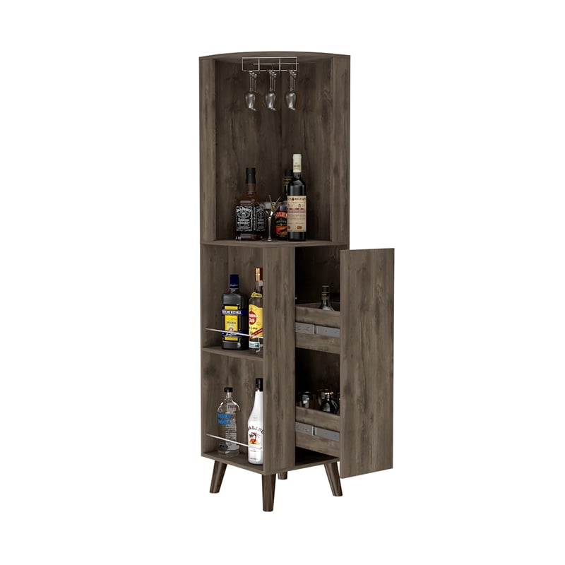 FM FURNITURE Quinn Corner Bar Cabinet Engineered Wood Dark Brown