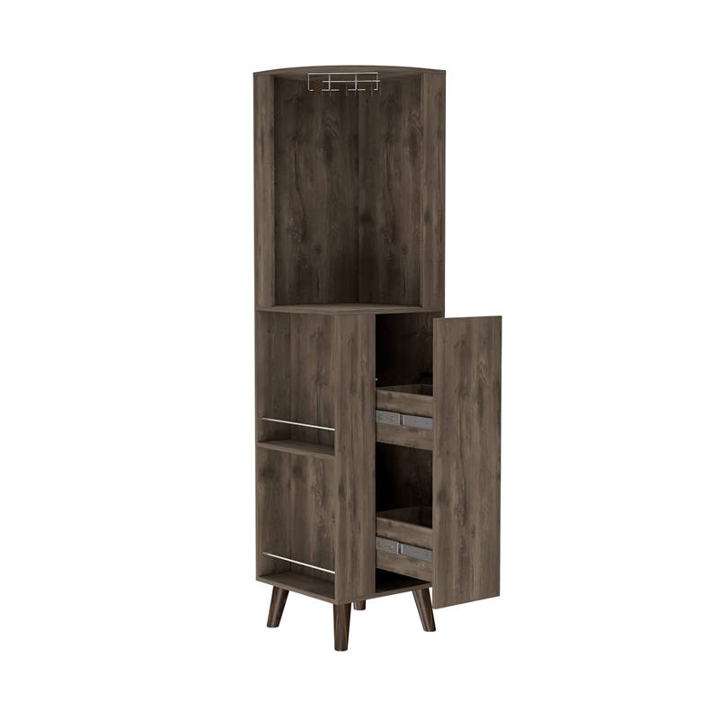FM FURNITURE Quinn Corner Bar Cabinet Engineered Wood Dark Brown