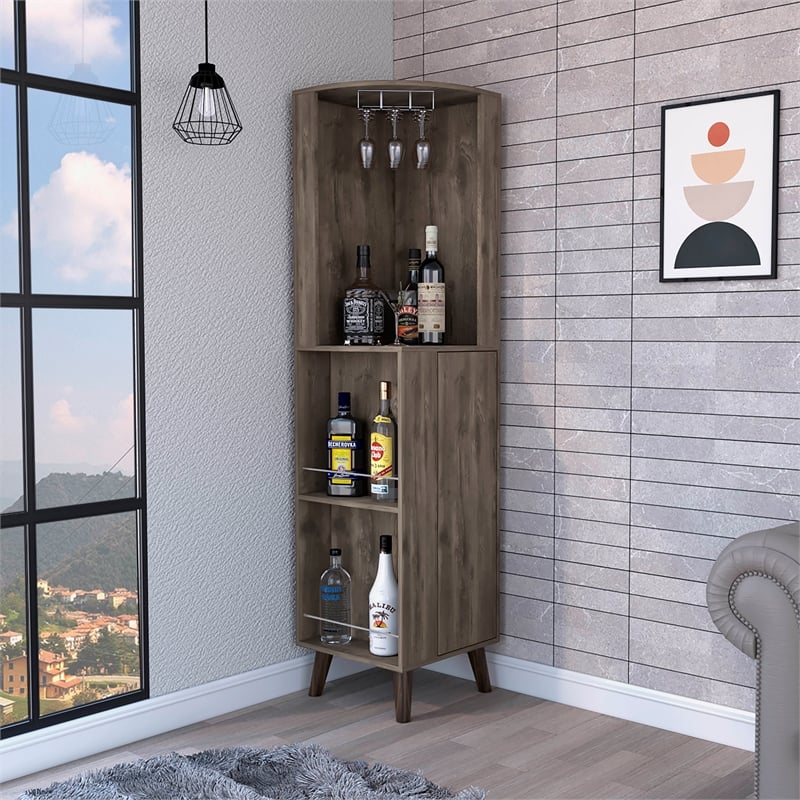 FM FURNITURE Quinn Corner Bar Cabinet Engineered Wood Dark Brown