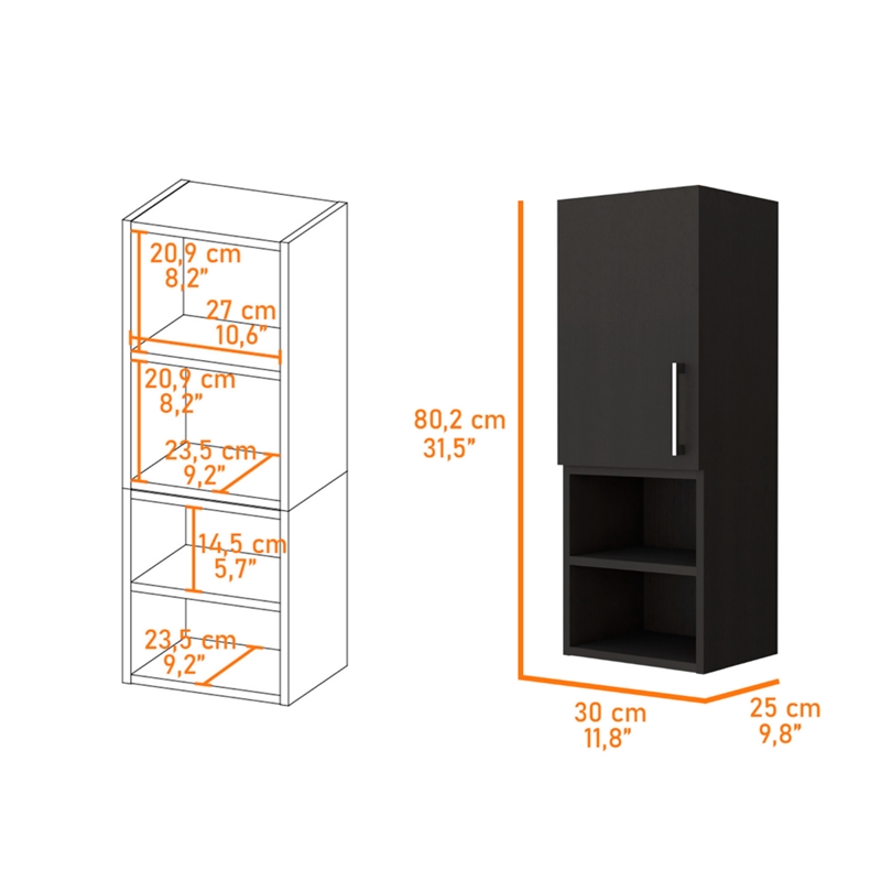 FM FURNITURE Praia Medicine Cabinet Engineered Wood Black Wengue