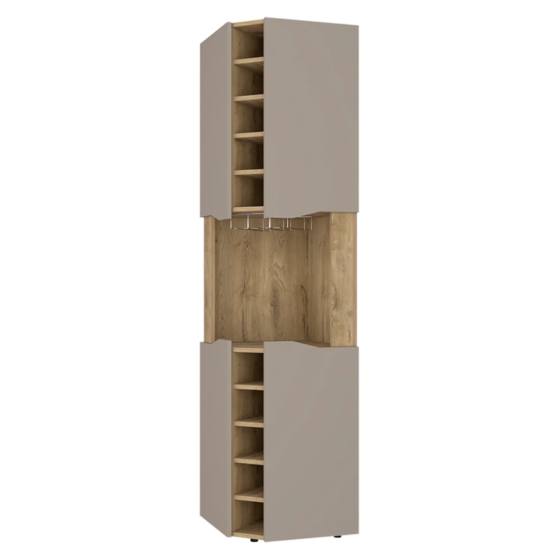 FM FURNITURE Lyla Corner Bar Cabinet Macadamia / Taupe (brown) Engineered Wood