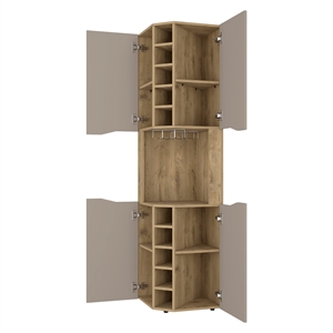 fm furniture lyla corner bar cabinet  macadamia / taupe (brown) engineered wood