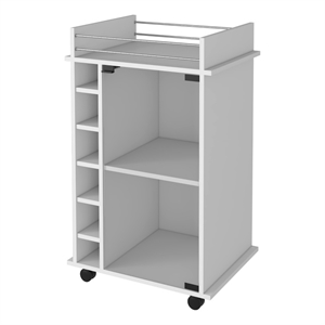 FM FURNITURE Vegas 35&quotH Engineered Wood Bar Cart with Eigth Shelves in White