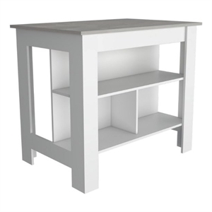 FM FURNITURE Brooklyn 3-Shelf Engineered Wood Kitchen Island White / Ibiza