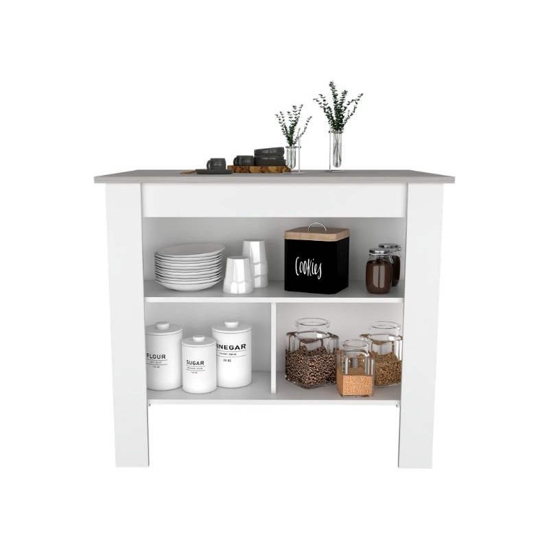FM FURNITURE Brooklyn 3-Shelf Engineered Wood Kitchen Island White / Ibiza