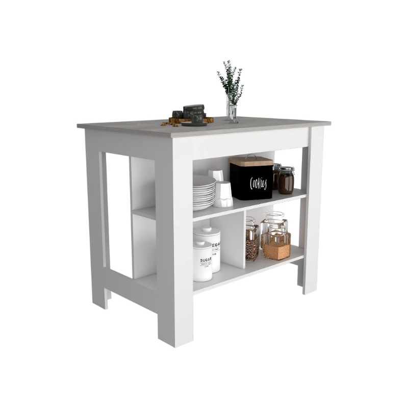 FM FURNITURE Brooklyn 3-Shelf Engineered Wood Kitchen Island White / Ibiza