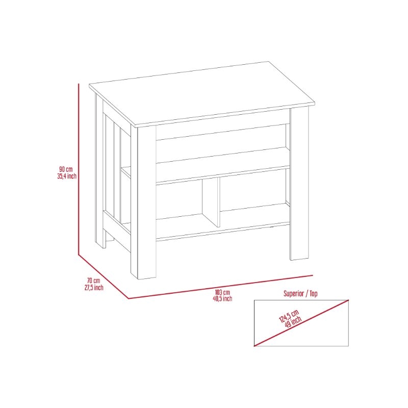 FM FURNITURE Brooklyn 3-Shelf Engineered Wood Kitchen Island White / Ibiza