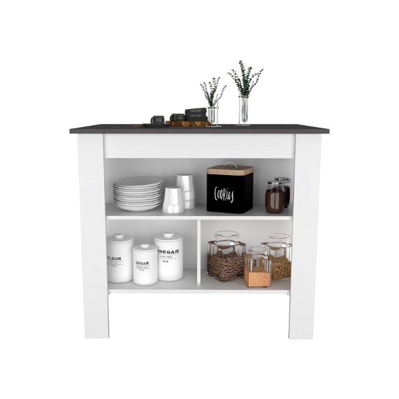 FM FURNITURE Brooklyn 3-Shelf Modern Engineered Wood Kitchen Island White