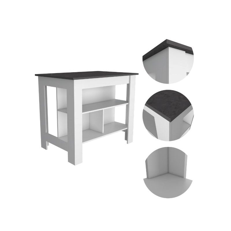 FM FURNITURE Brooklyn 3-Shelf Modern Engineered Wood Kitchen Island White