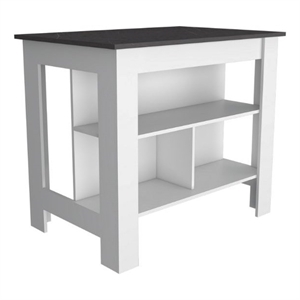 FM FURNITURE Brooklyn 3-Shelf Modern Engineered Wood Kitchen Island White