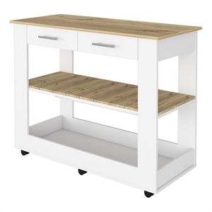 FM FURNITURE Brooklyn 46 Kitchen Island with Two Drawers Engineered Wood White