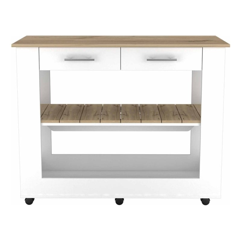 FM FURNITURE Brooklyn 46 Kitchen Island with Two Drawers Engineered Wood White