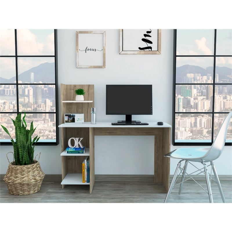 FM FURNITURE Tecoa Writing Desk with Three Shelves Engineered Wood Brown