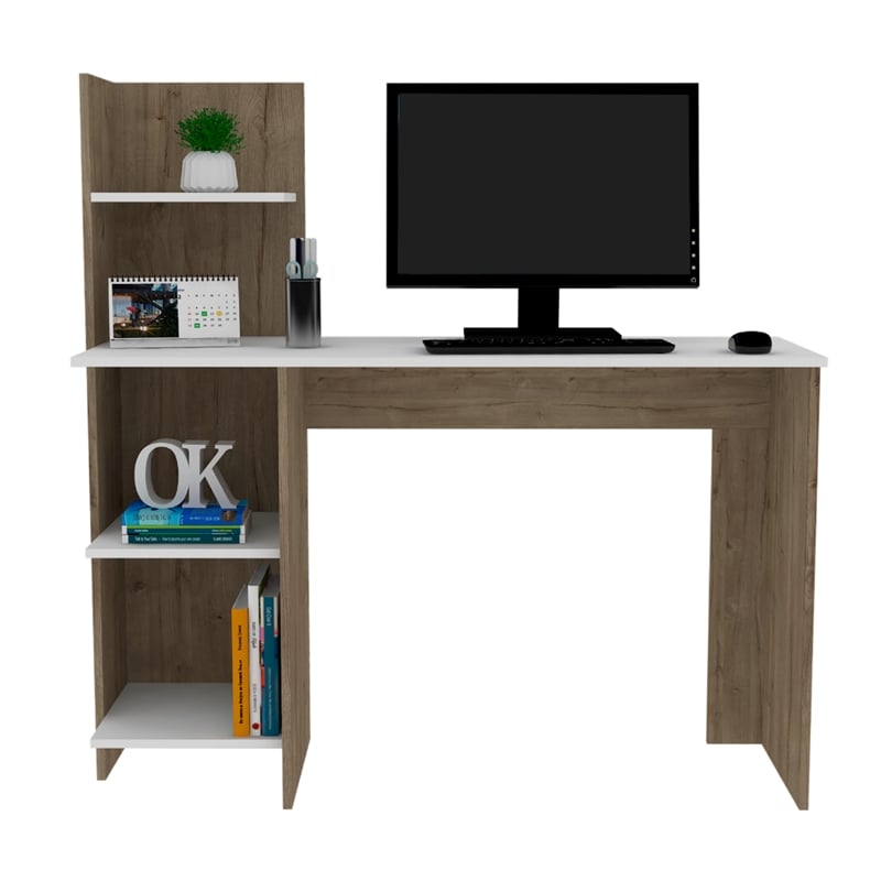 FM FURNITURE Tecoa Writing Desk with Three Shelves Engineered Wood Brown