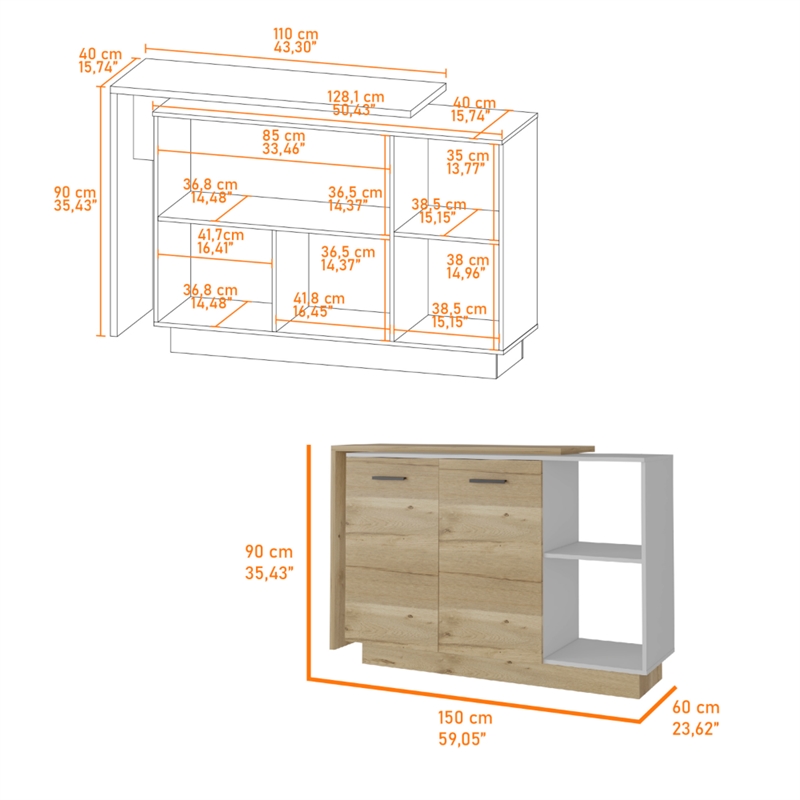 FM FURNITURE Aspen Kitchen Island Two Doors Engineered Wood White