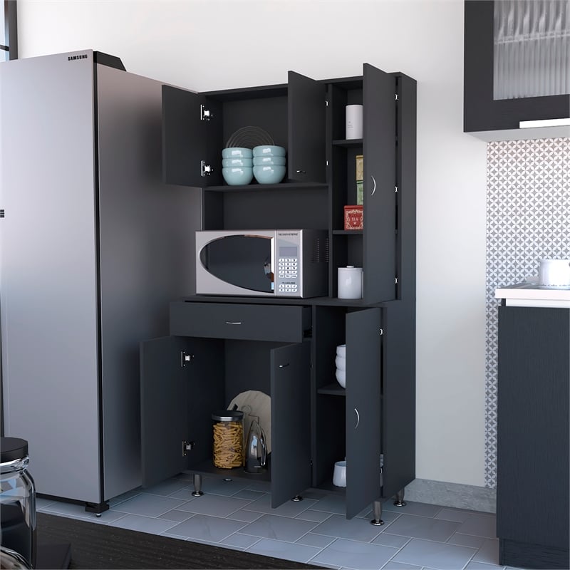 FM FURNITURE Venice 90 Pantry with Six Doors Cabinet Engineered Wood Black