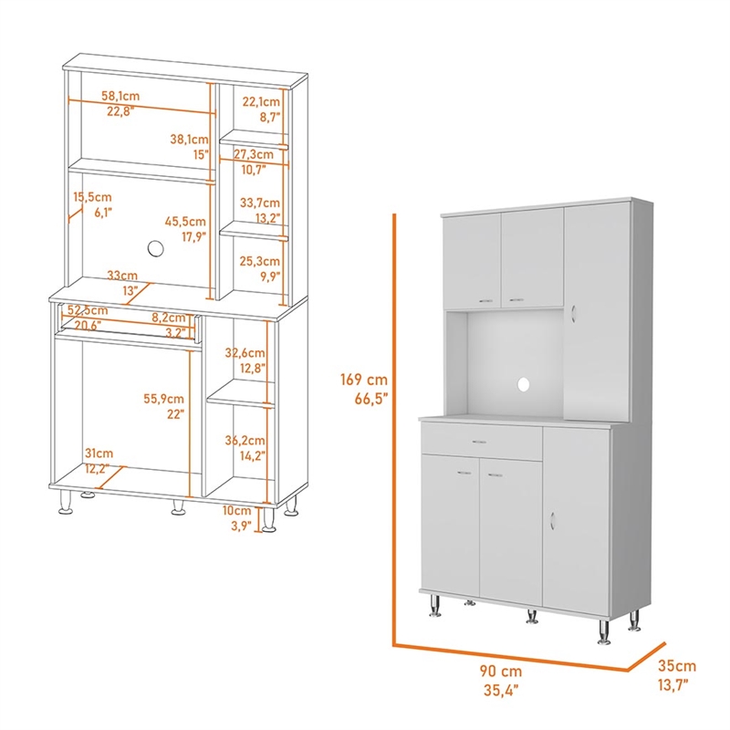 FM FURNITURE Venice 90 Pantry Cabinet with Six Doors Engineered Wood White