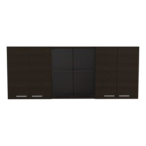 FM FURNITURE Yuma Wall Cabinet with Four Doors Black Engineered Wood