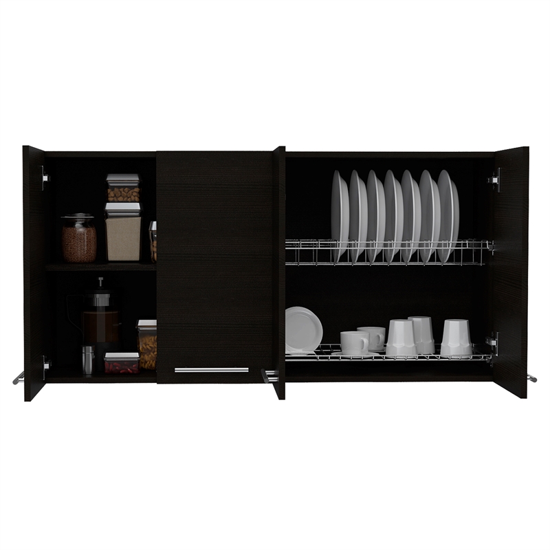FM FURNITURE Sitka Wall Cabinet with Four Doors Engineered Wood Black