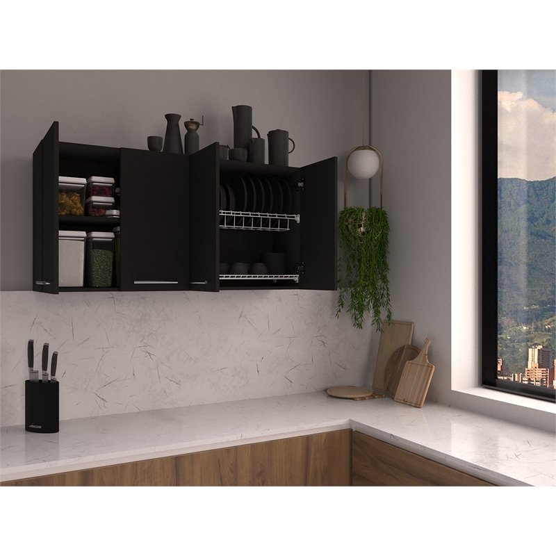 FM FURNITURE Sitka Wall Cabinet with Four Doors Engineered Wood Black