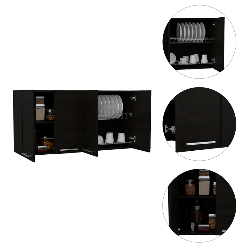 FM FURNITURE Sitka Wall Cabinet with Four Doors Engineered Wood Black