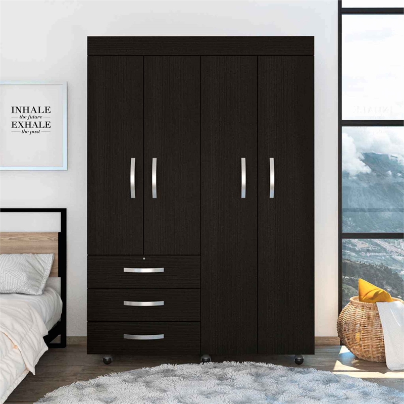 FM FURNITURE Janeiro Armoire Double Door Black Engineered Wood
