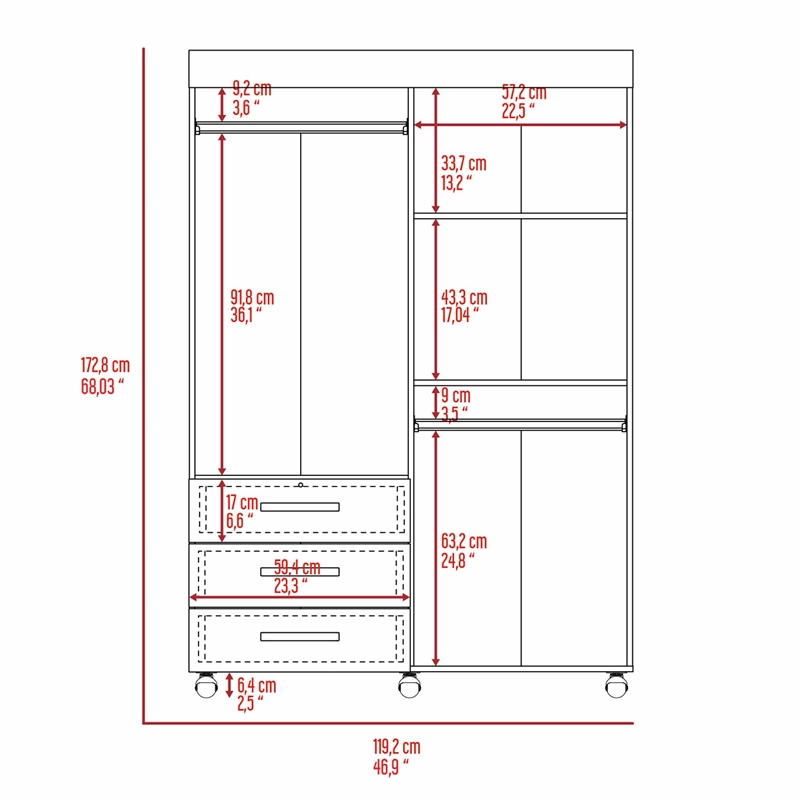 FM FURNITURE Janeiro Armoire Double Door Black Engineered Wood