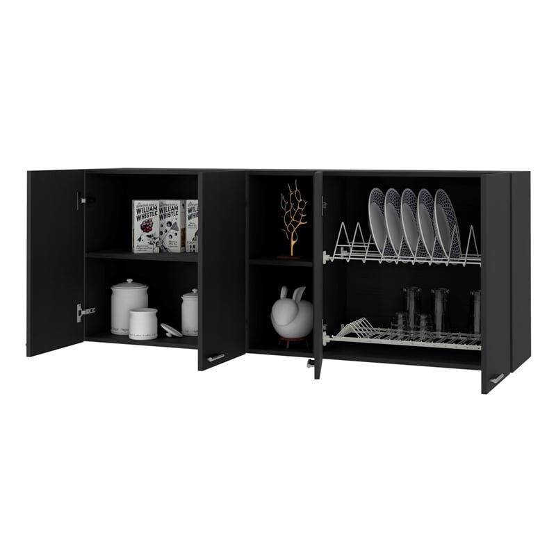 FM FURNITURE Winslow Wall Cabinet Two Shelves Engineered Wood Black