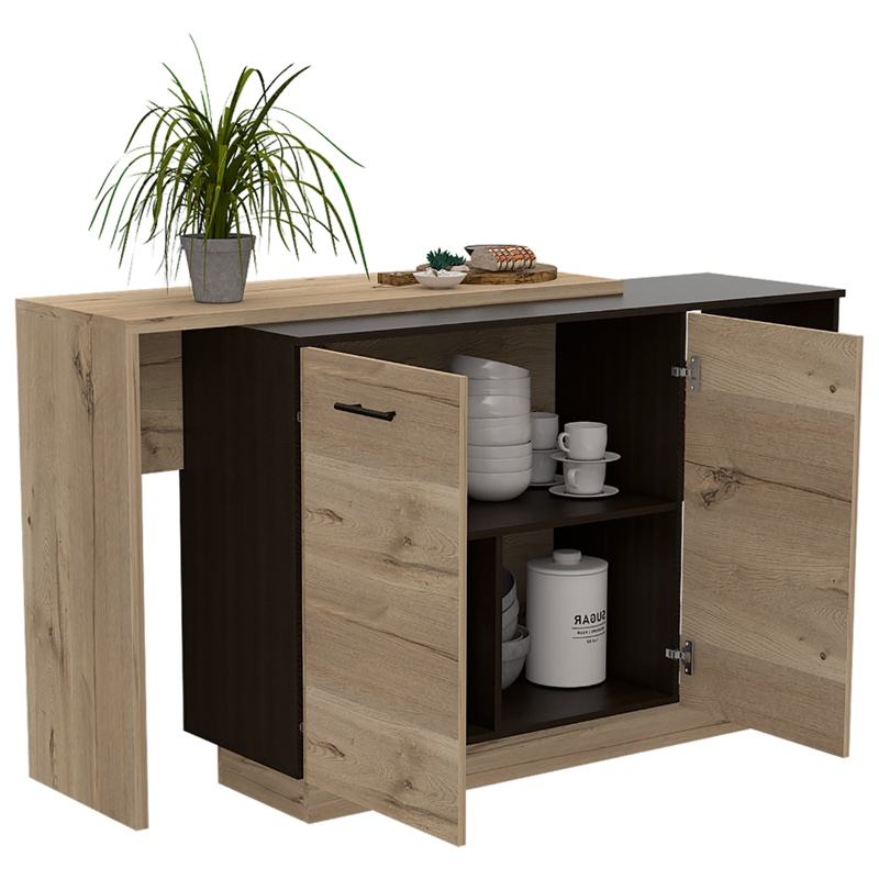 FM FURNITURE Aspen Kitchen Island with 2 Shelves Engineered Wood Brown