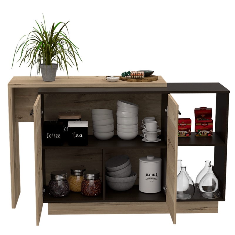 FM FURNITURE Aspen Kitchen Island with 2 Shelves Engineered Wood Brown