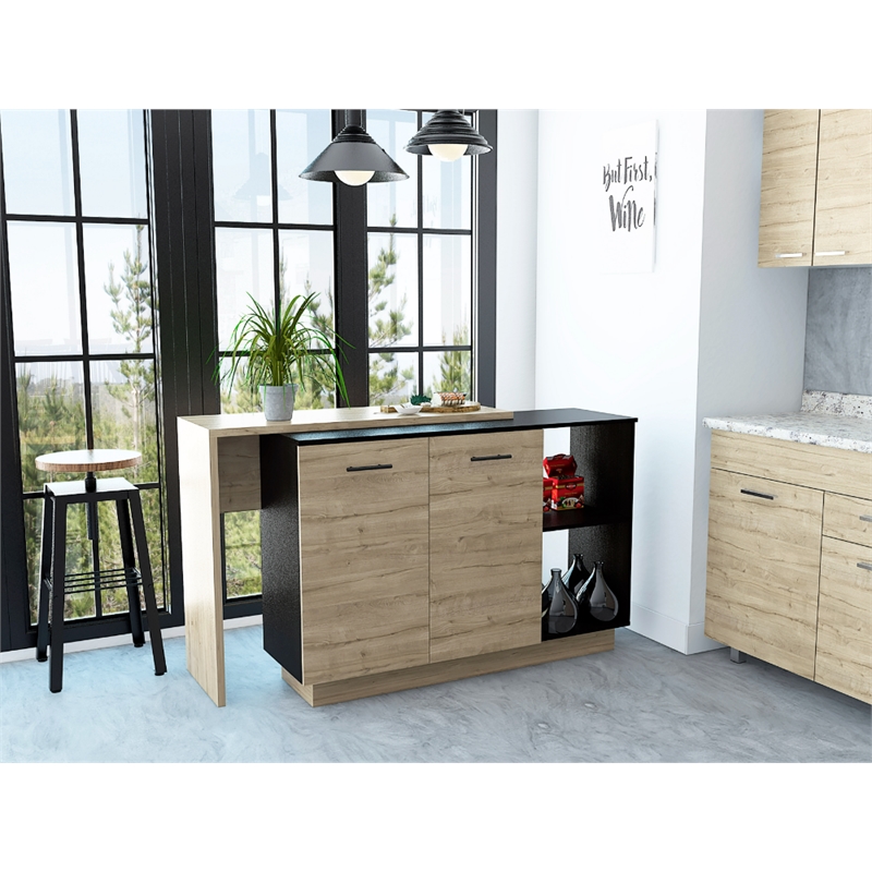 FM FURNITURE Aspen Kitchen Island with 2 Shelves Engineered Wood Brown
