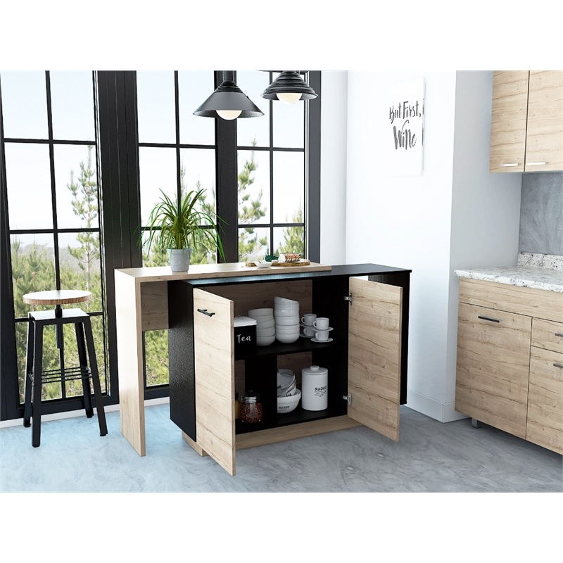 FM FURNITURE Aspen Kitchen Island with 2 Shelves Engineered Wood Brown