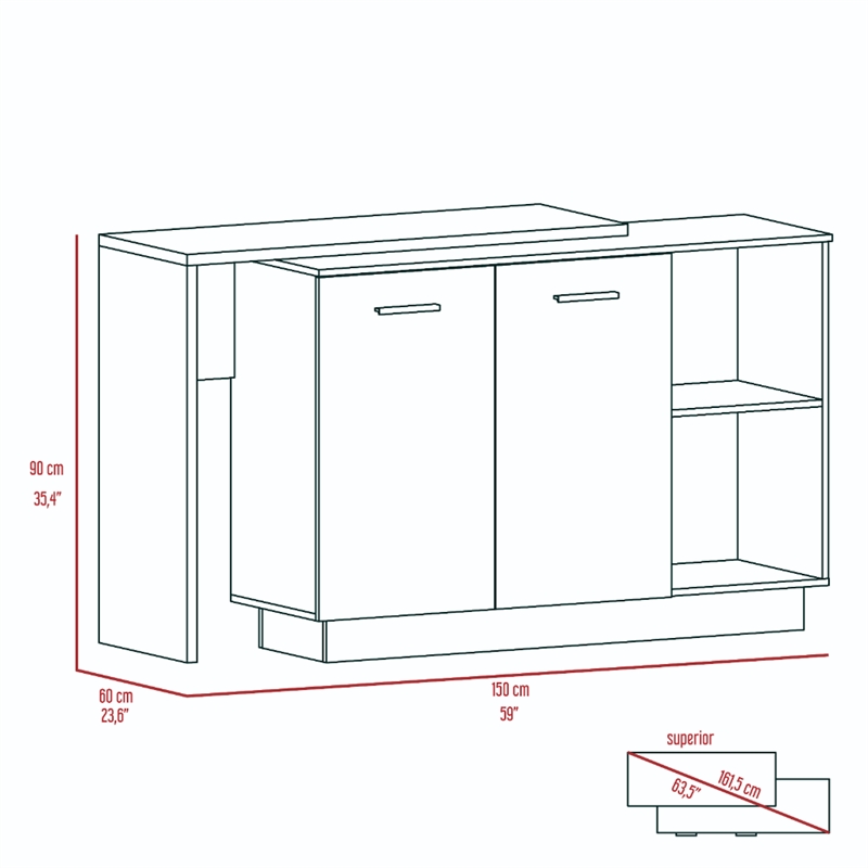 FM FURNITURE Aspen Kitchen Island with 2 Shelves Engineered Wood Brown