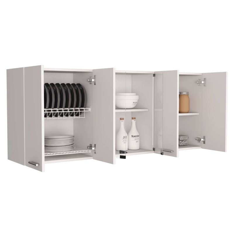 FM FURNITURE Yuma Wall Cabinet with Four Doors White Engineered Wood