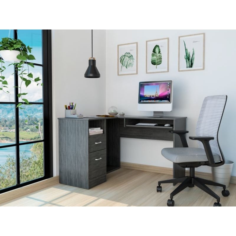 FM FURNITURE Raleigh L Shape Desk Smokey Oak Engineered Wood