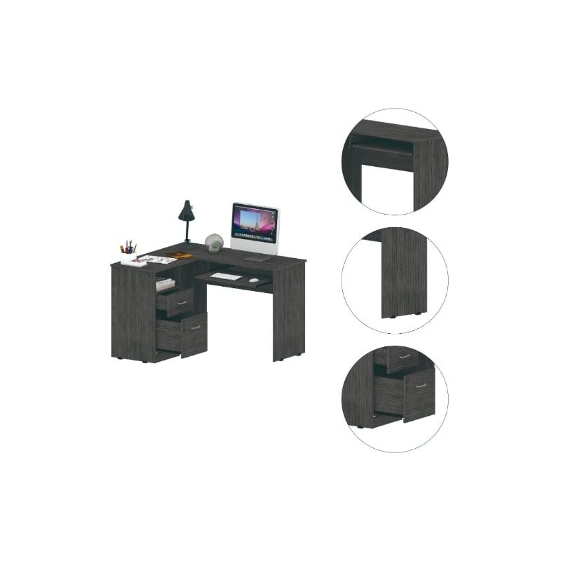 FM FURNITURE Raleigh L Shape Desk Smokey Oak Engineered Wood