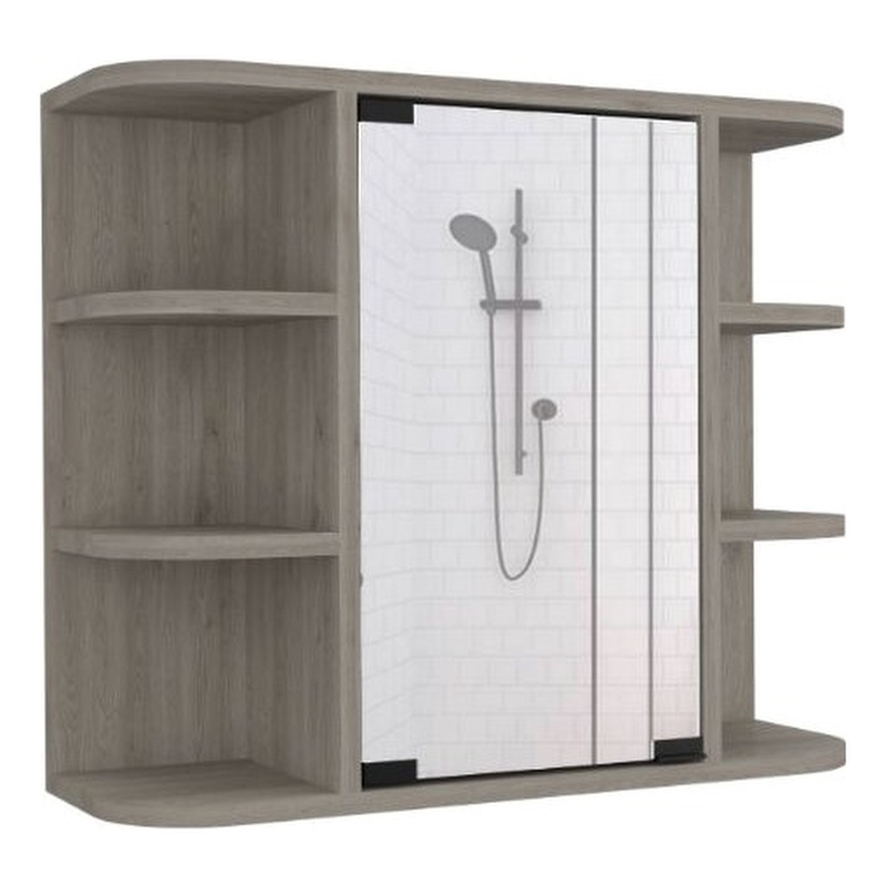FM FURNITURE Valdez Medicine Cabinet With Six Shelves Engineered Wood Light Gray