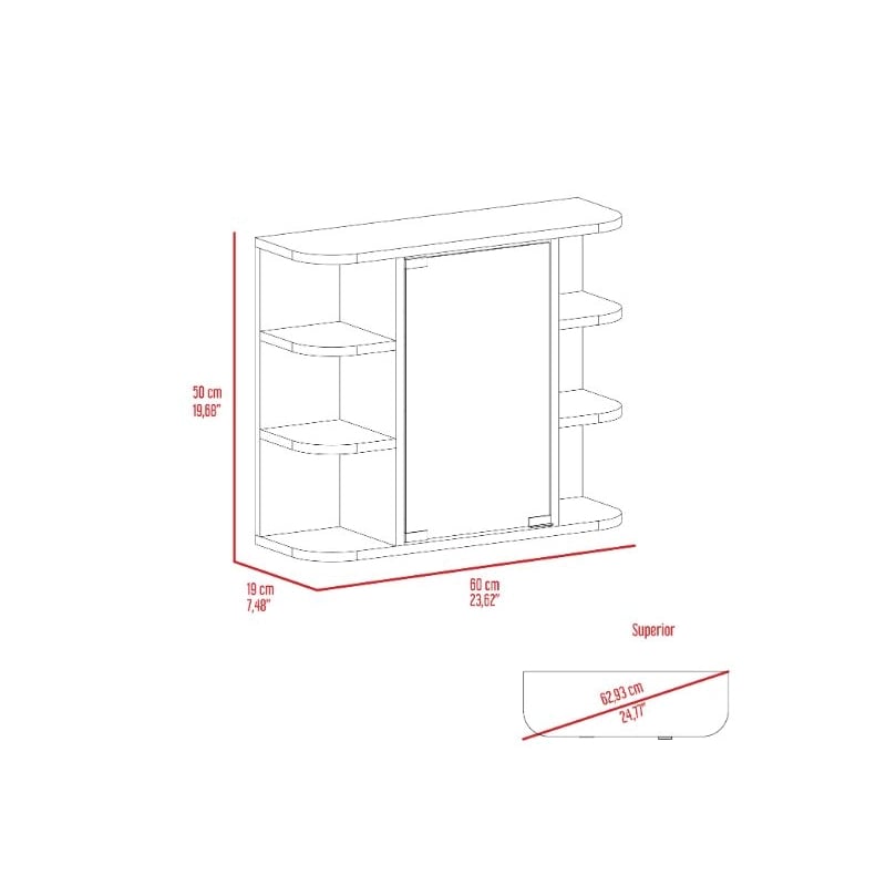 FM FURNITURE Valdez Medicine Cabinet With Six Shelves Engineered Wood Light Gray