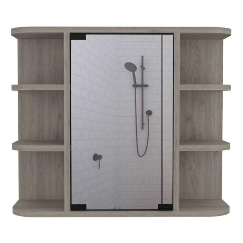 FM FURNITURE Valdez Medicine Cabinet With Six Shelves Engineered Wood Light Gray