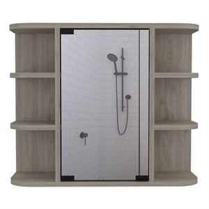 FM FURNITURE Valdez Medicine Cabinet With Six Shelves Engineered Wood Light Gray