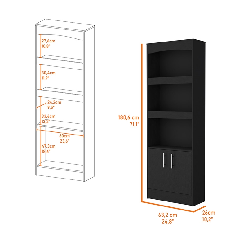 FM FURNITURE Durango Bookcase Double Door Cabinet Engineered Wood Black
