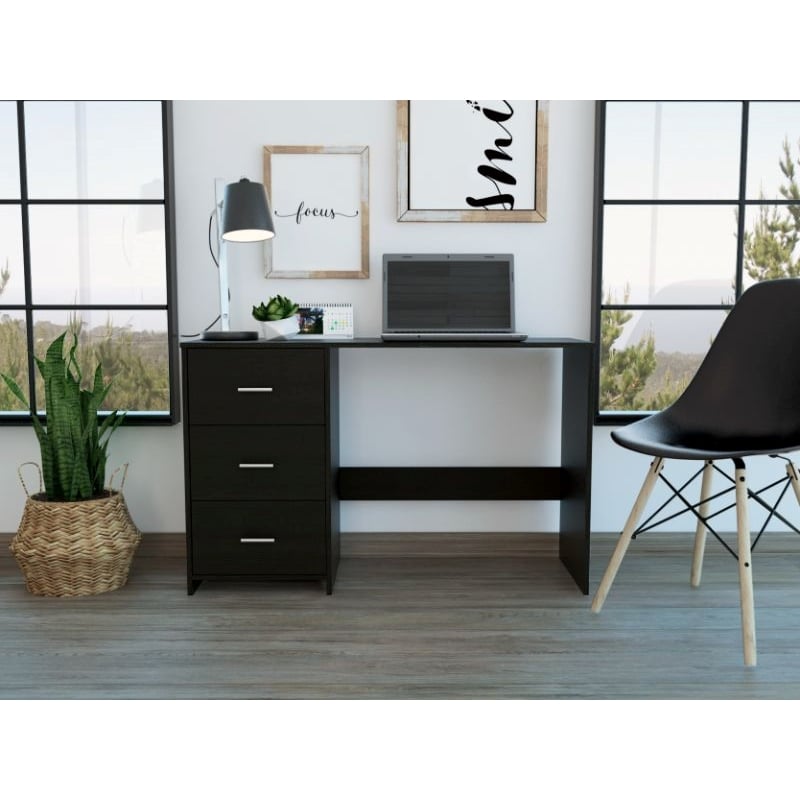 FM FURNITURE Berlin Three Drawers Desk Engineered Wood Black