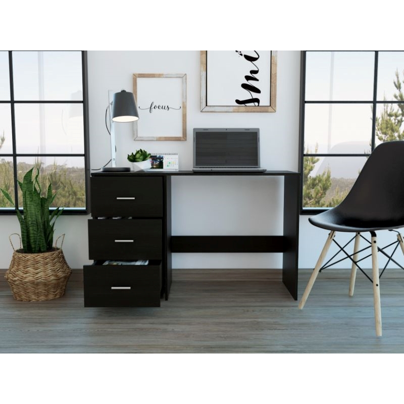 FM FURNITURE Berlin Three Drawers Desk Engineered Wood Black