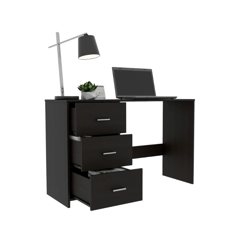 FM FURNITURE Berlin Three Drawers Desk Engineered Wood Black