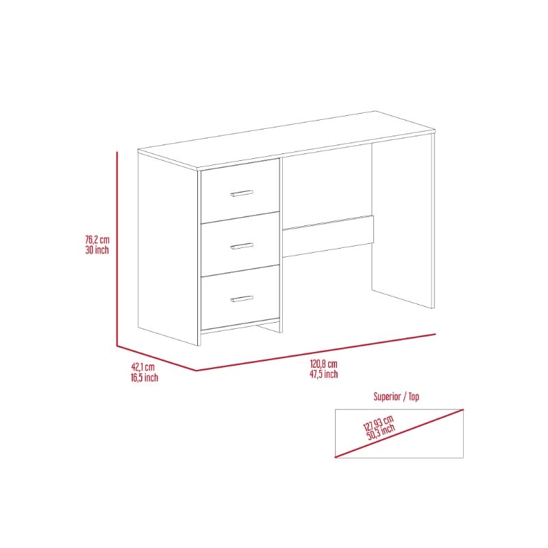 FM FURNITURE Berlin Three Drawers Desk Engineered Wood Black