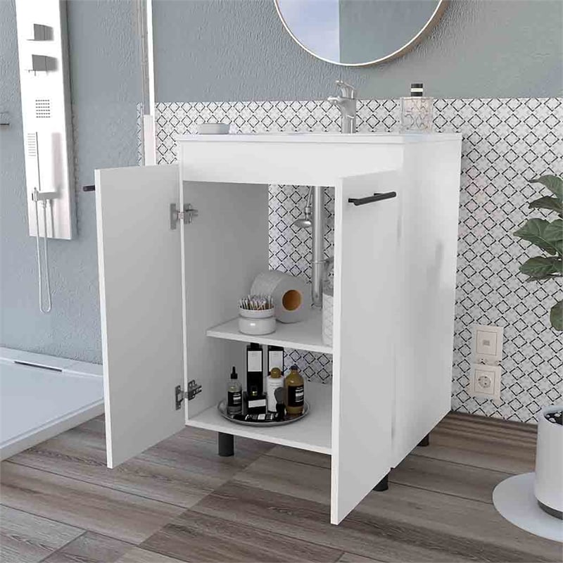 FM FURNITURE Selma 60 Inches Freestanding Vanity Cabinet Engineered Wood White