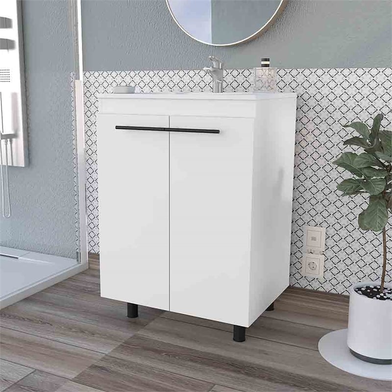 FM FURNITURE Selma 60 Inches Freestanding Vanity Cabinet Engineered Wood White