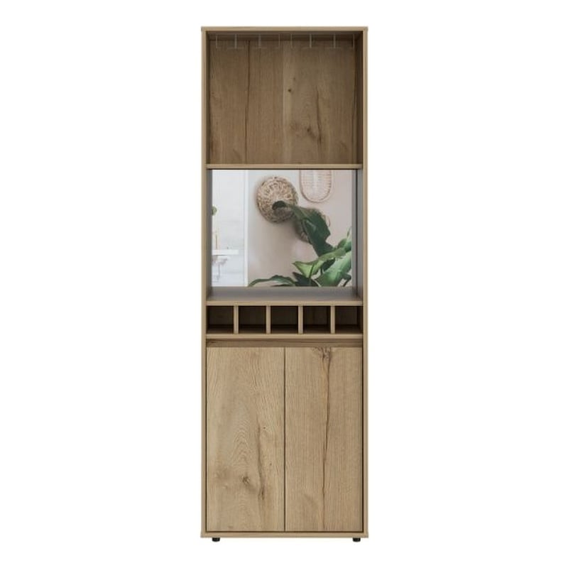 FM FURNITURE Redding Bar Cabinet Five Bottle Cubbies Engineered Wood Beige